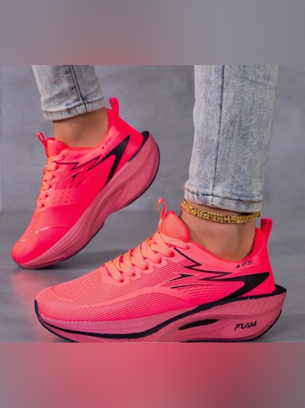 Women’s Lightweight Running Sneakers Shoes Sz 7 (38 UK) - Bright Orange Red - Picture 6 of 8